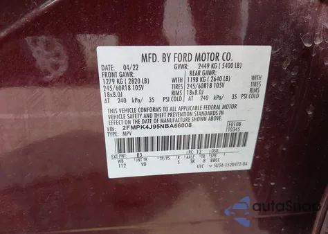 2022 Ford Edge Sel from USA, damaged, VIN 2FMPK4J95NBA66008